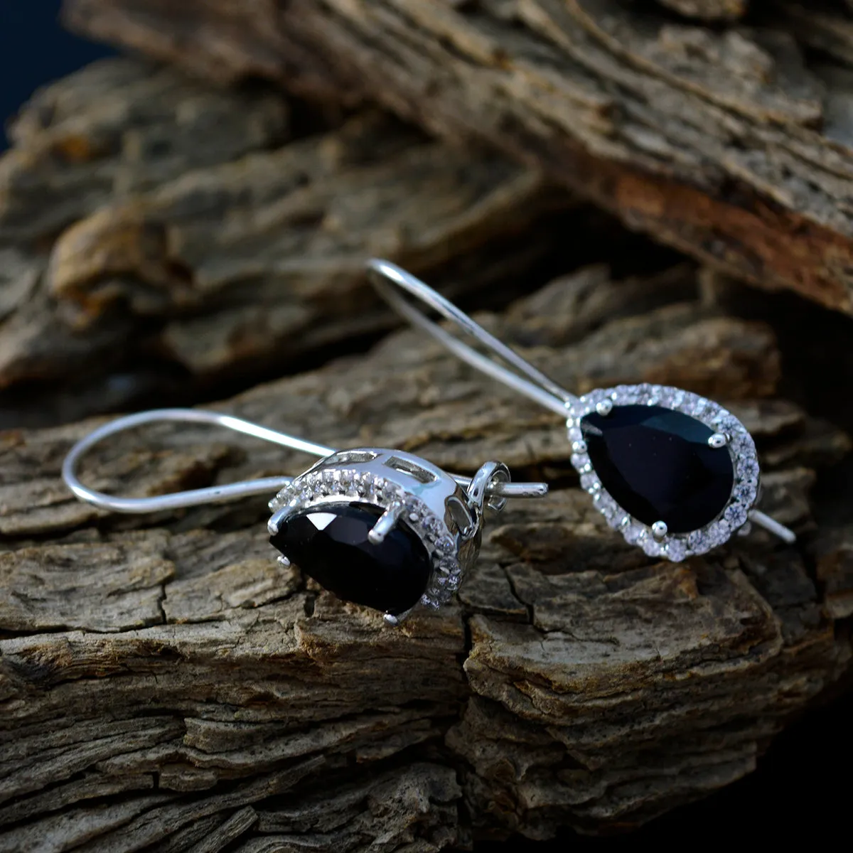Riyo Arresting 925 Sterling Silver Earring For Damsel Black Onyx Earring Bezel Setting Black Earring Dangle Earring