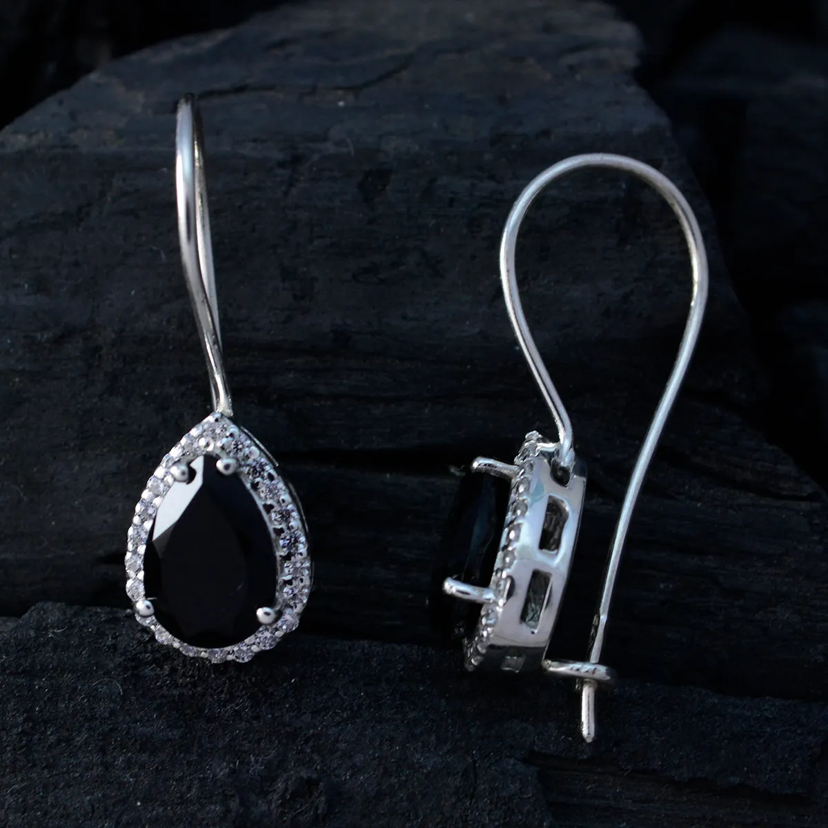 Riyo Arresting 925 Sterling Silver Earring For Damsel Black Onyx Earring Bezel Setting Black Earring Dangle Earring
