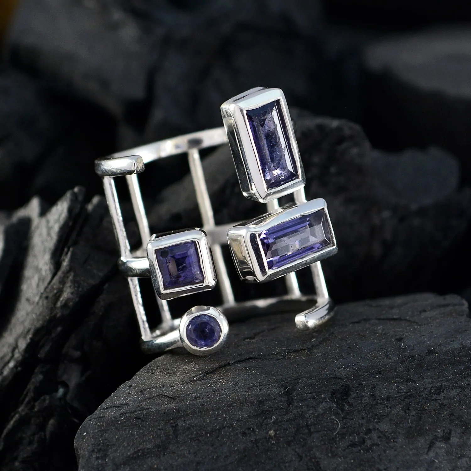 Riyo Chocolate-Box Gemstone Iolite Sterling Silver Rings Most Seller