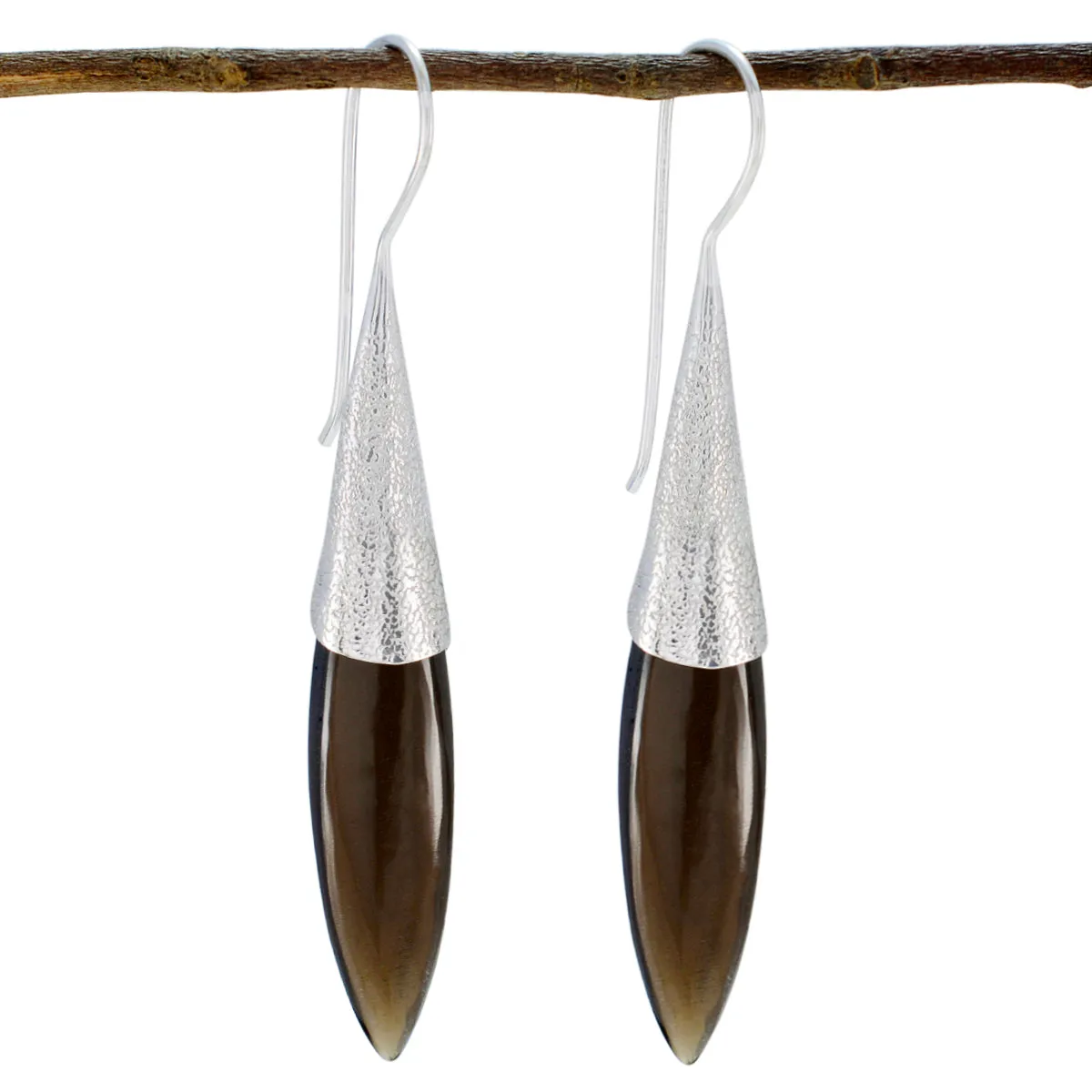 Riyo Genuine Gems fancy Cabochon Brown Smokey Quartz Silver Earring gift for grandmother