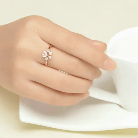 Rose Rose Quartz 925 Sterling Silver Adjustable Cat Paw Ring