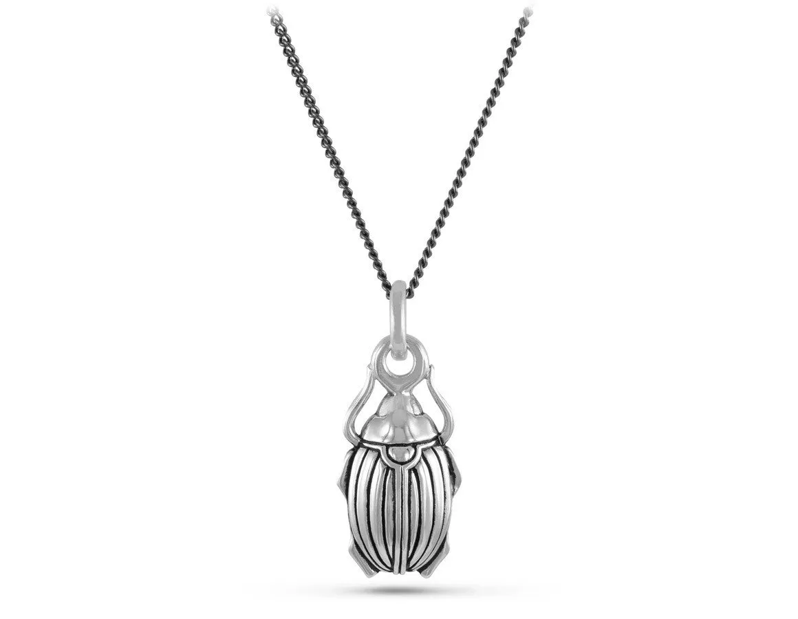 Scarab Beetle Necklace - Silver