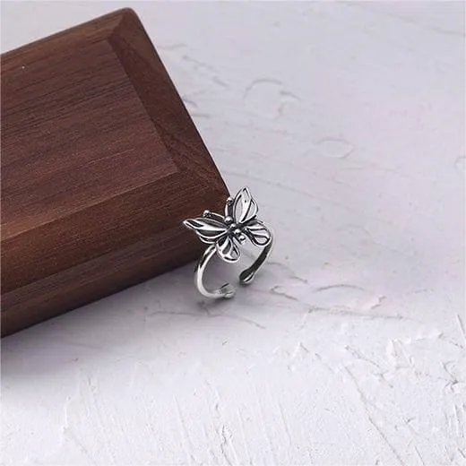 Silver Butterfly Cutout Plain Ring