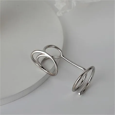 Silver Geometric Adjustable Line Finger Tip Band Ring