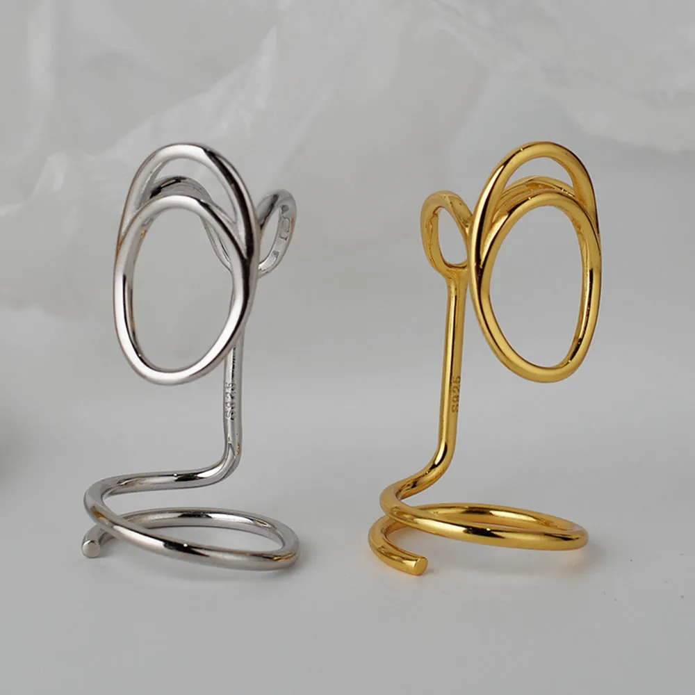 Silver Geometric Adjustable Line Finger Tip Band Ring