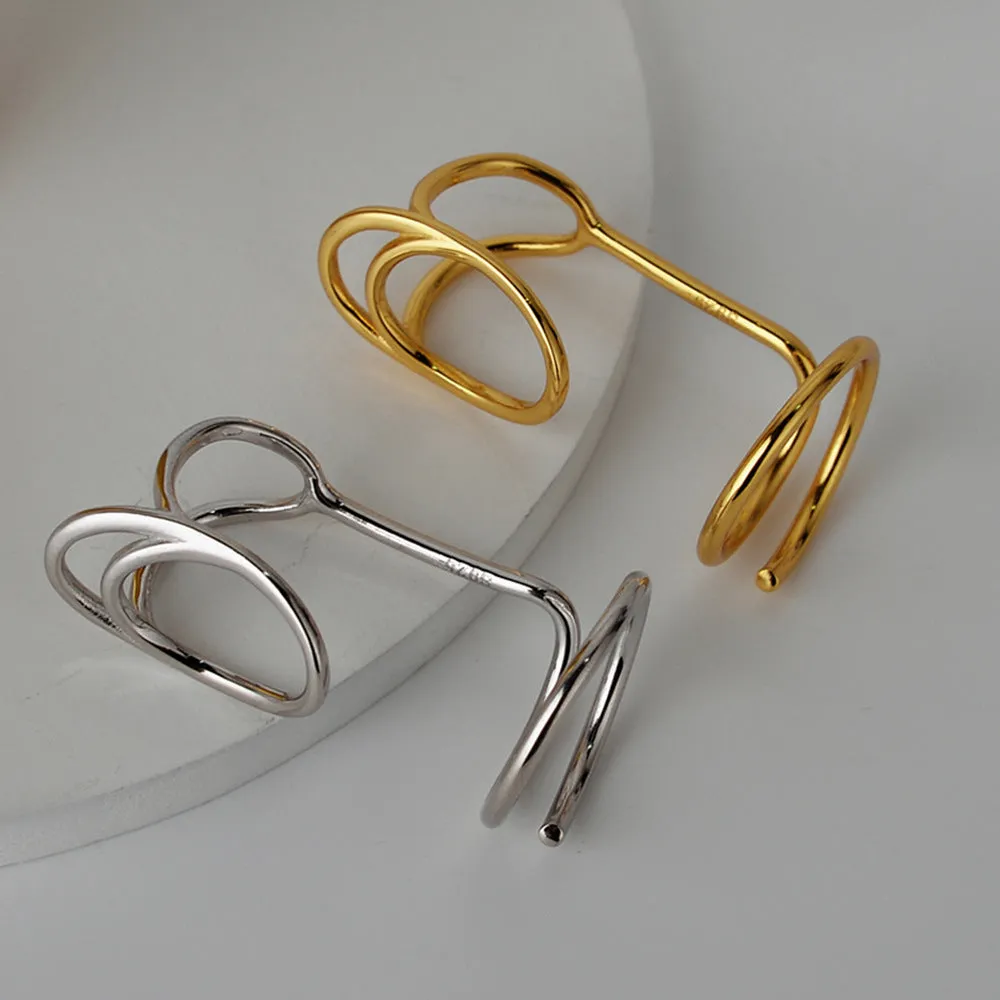 Silver Geometric Adjustable Line Finger Tip Band Ring