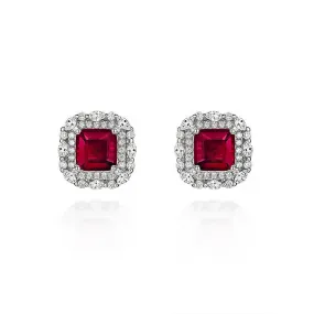 Square Shape Classic Ruby Gemstones 925 Sterling Silver Drop Earrings