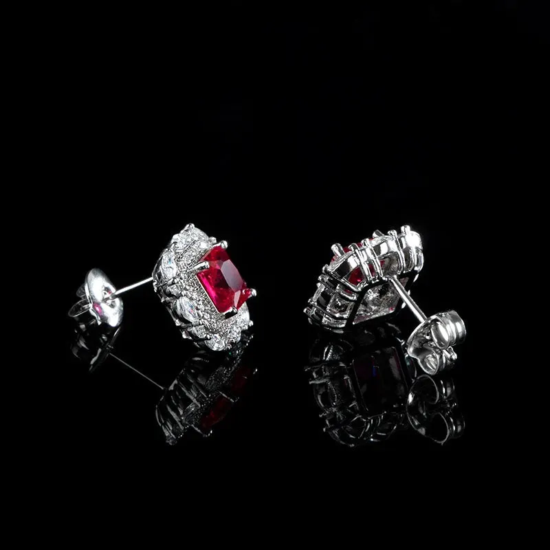 Square Shape Classic Ruby Gemstones 925 Sterling Silver Drop Earrings