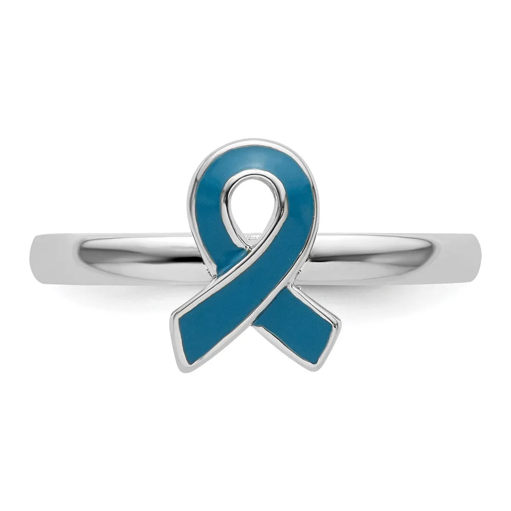 Stackable Expressions Blue Enameled Awareness Ribbon Ring in Sterling Silver