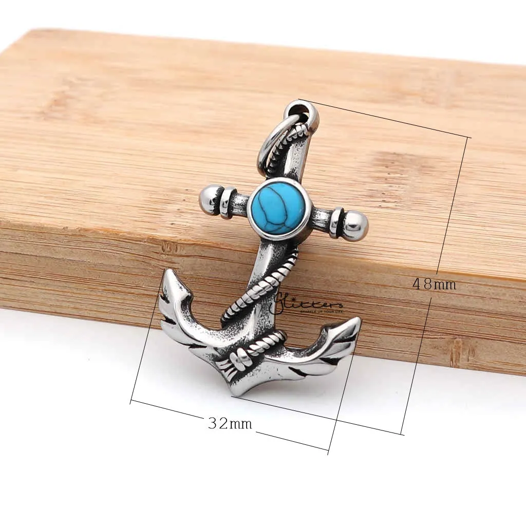Stainless Steel Anchor and Rope Pendant with Turquoises