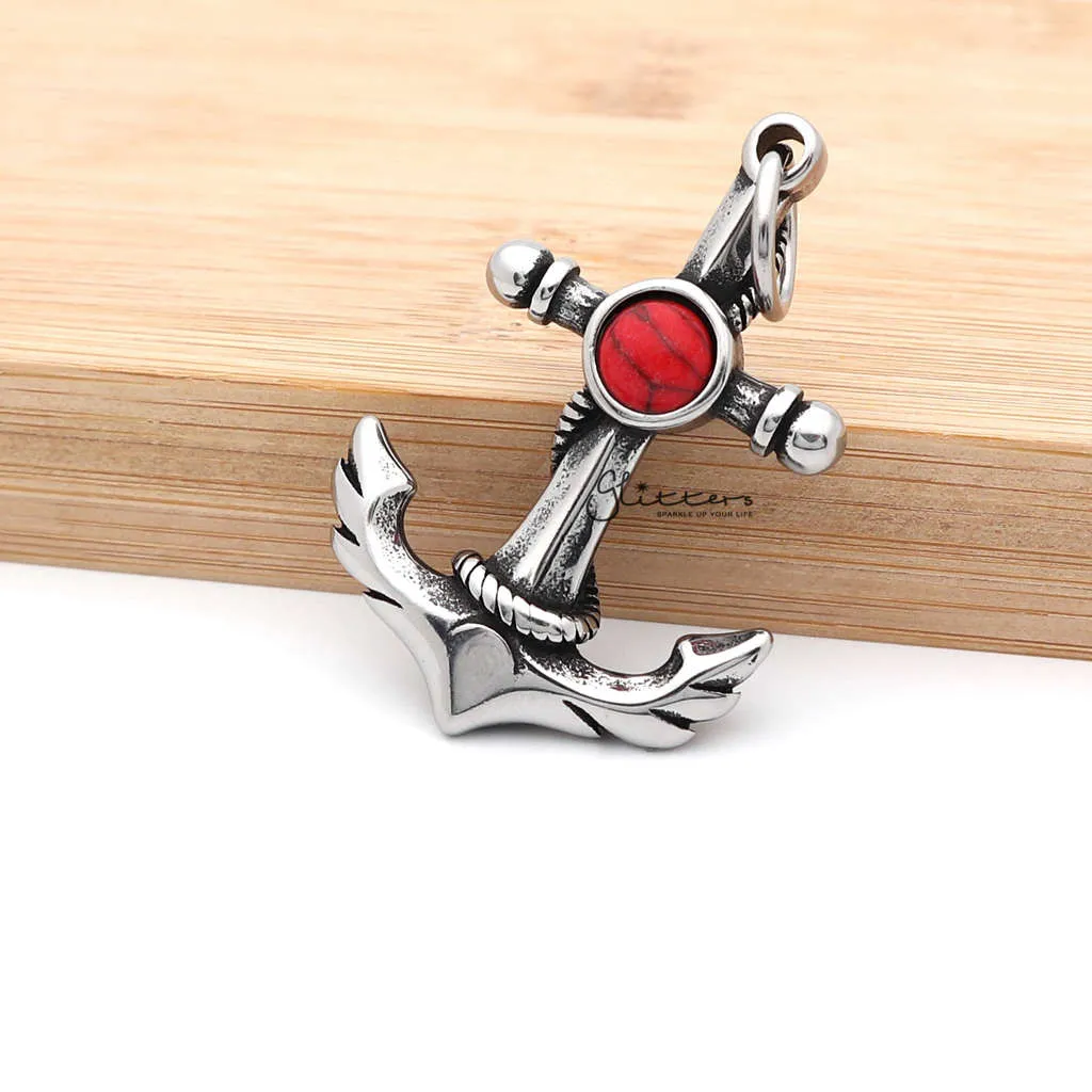 Stainless Steel Anchor and Rope Pendant with Turquoises