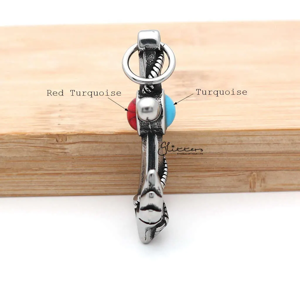 Stainless Steel Anchor and Rope Pendant with Turquoises