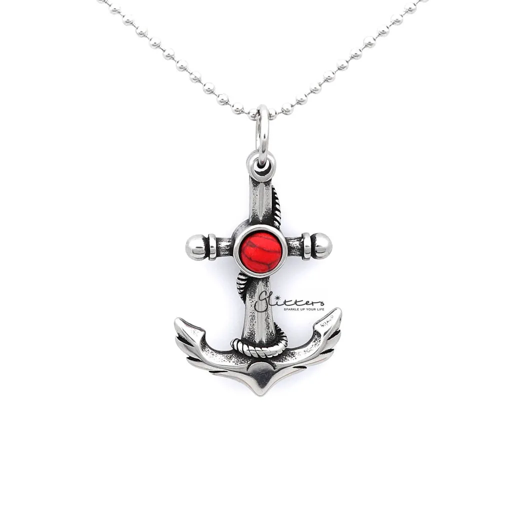 Stainless Steel Anchor and Rope Pendant with Turquoises