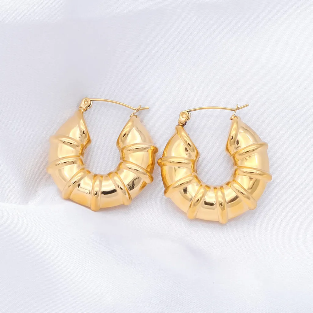 Stainless Steel Bamboo Hoop Earrings - Gold