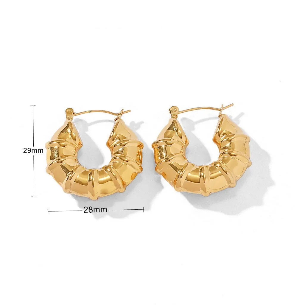 Stainless Steel Bamboo Hoop Earrings - Gold