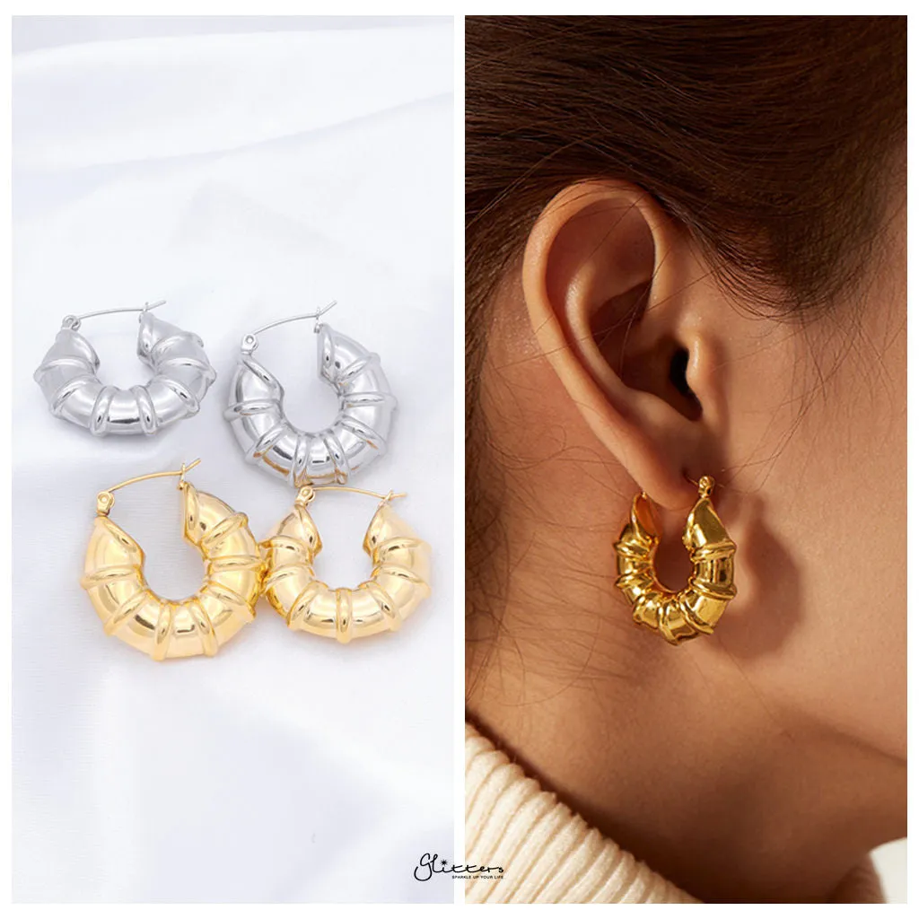 Stainless Steel Bamboo Hoop Earrings - Gold