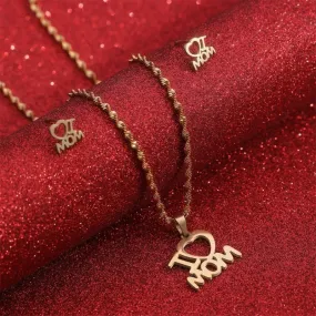 Stainless Steel Pendant Necklace Earrings Jewelry Set For Mothers Day Gift