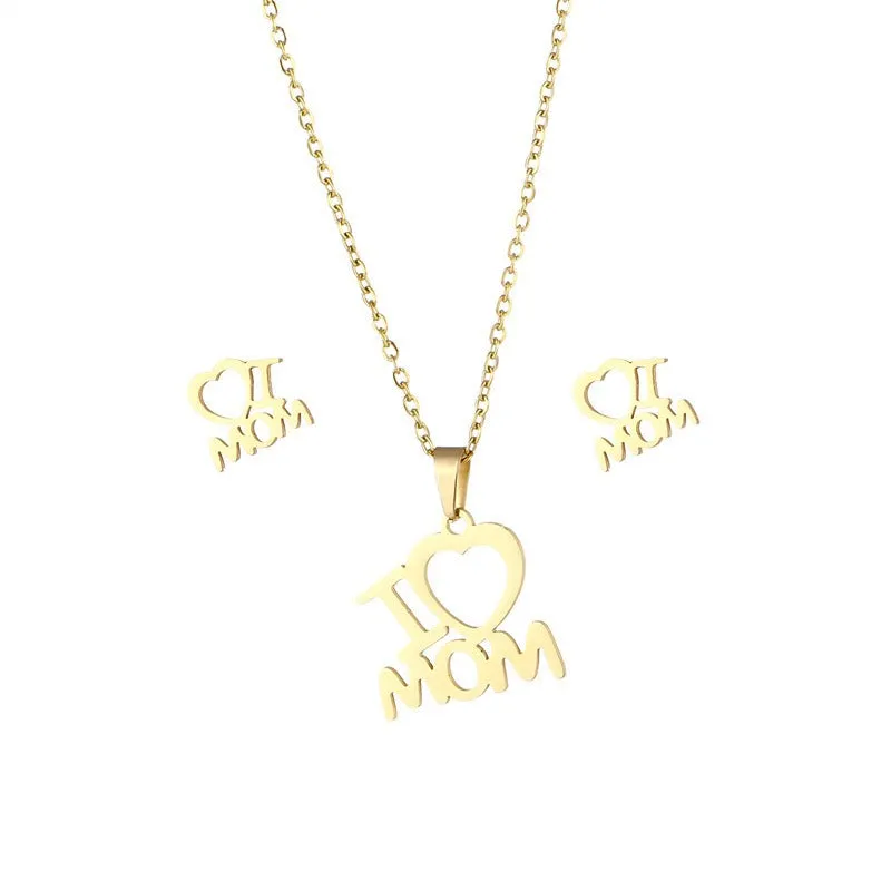 Stainless Steel Pendant Necklace Earrings Jewelry Set For Mothers Day Gift