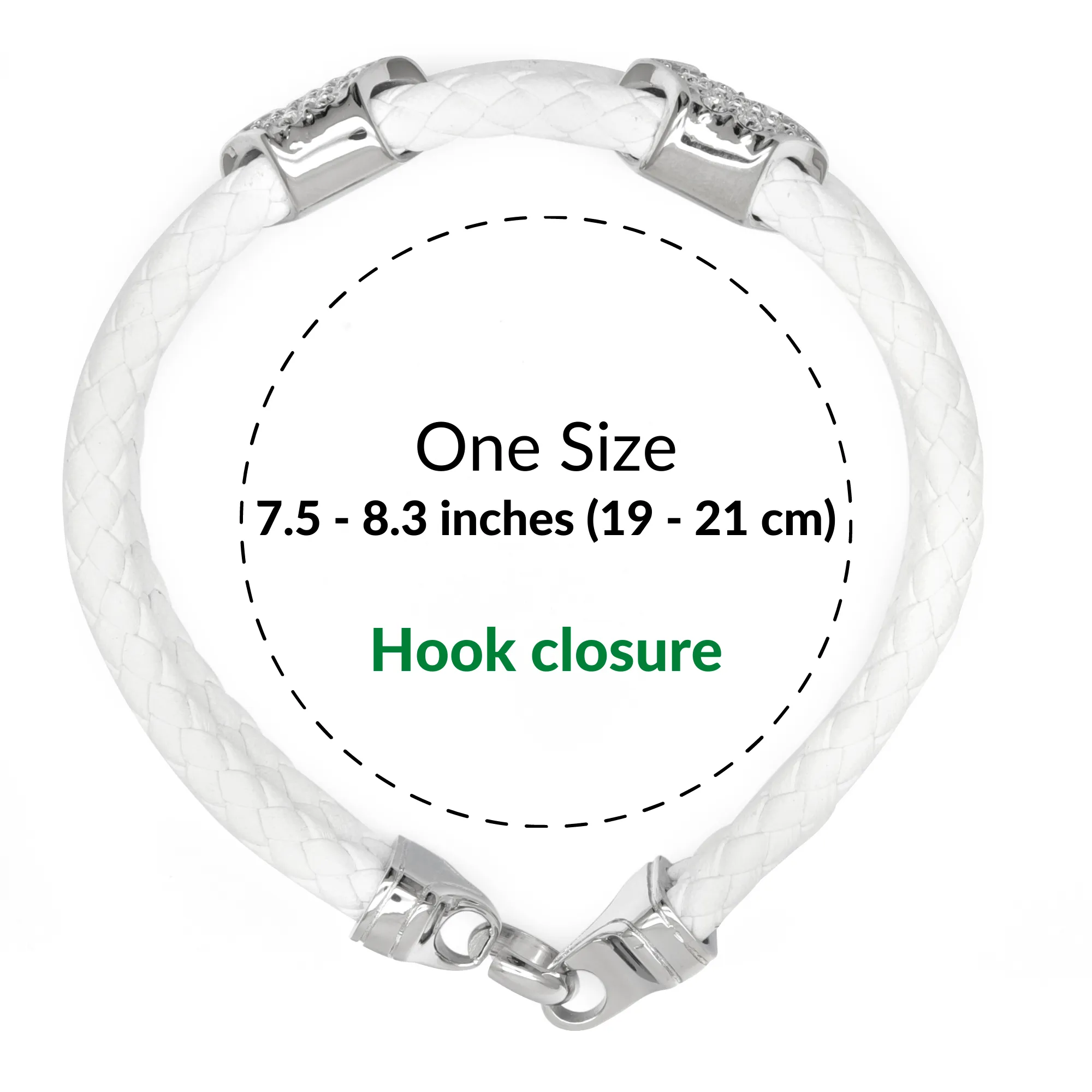 White Leather Bracelet with Zircon Diamond