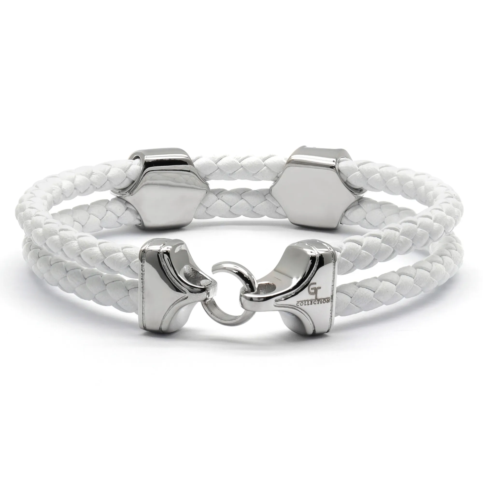 White Leather Bracelet with Zircon Diamond