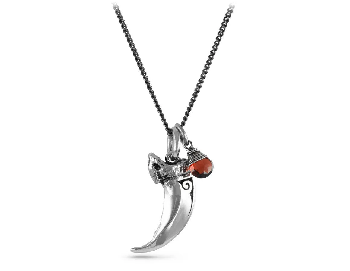 Wolf Claw Necklace with Garnet - Silver