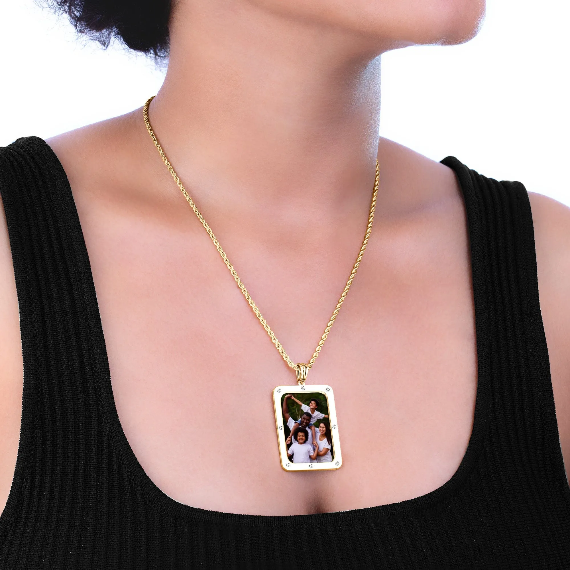 Zirconia Rectangle Photo Pendant
